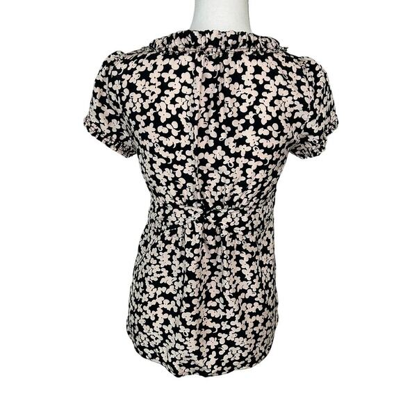 Marc Jacobs silk short sleeve floral print black cream/pink blouse  size 4 - Picture 7 of 10